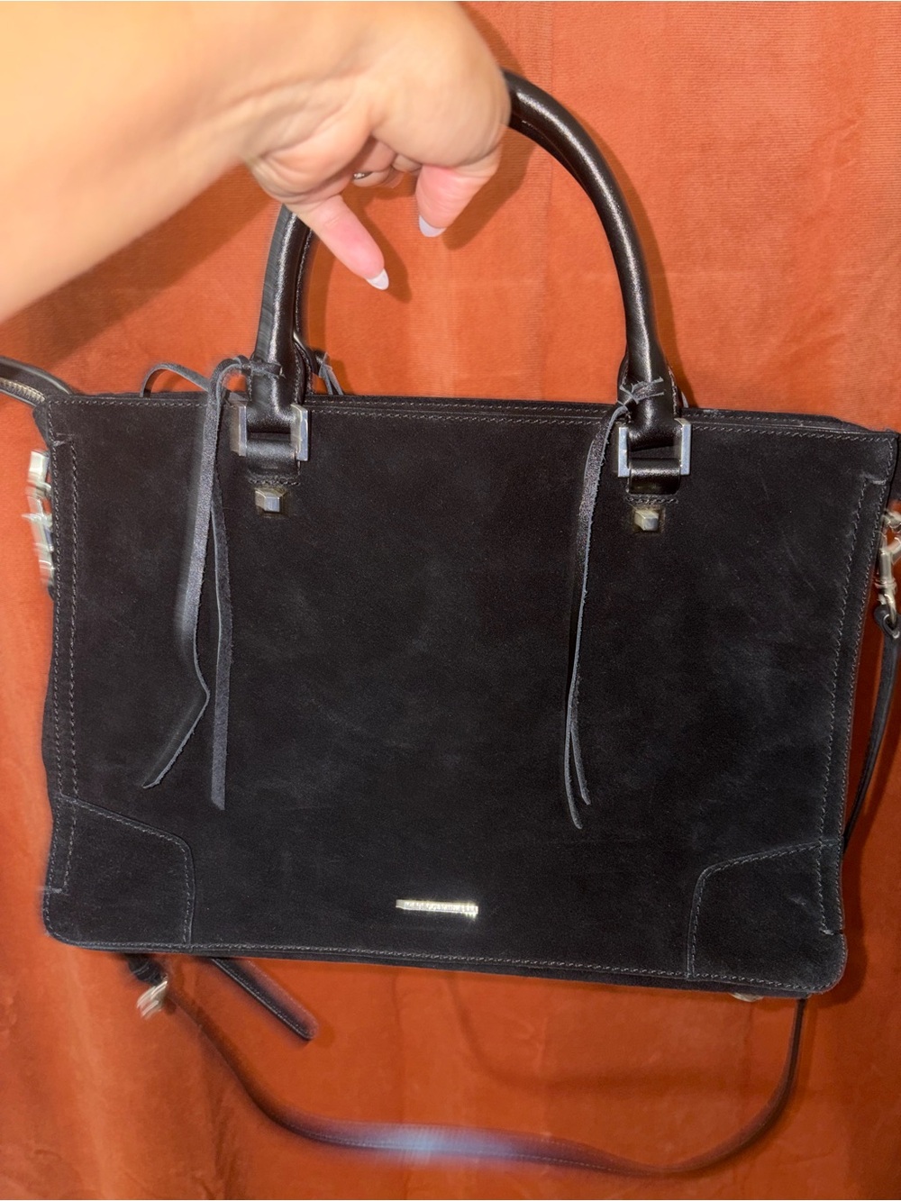 Rebecca Minkoff Black Suede Tote Bag with Top Handles